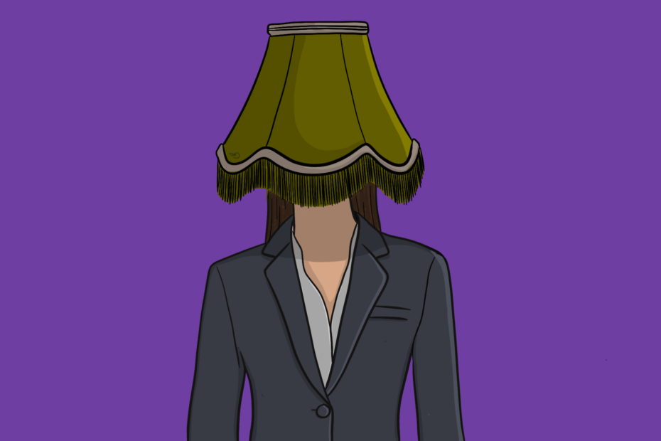 Business woman with lampshade on her head